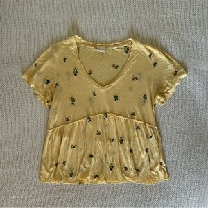 Altar’d State Linen Blend Embroidered Floral Print Peplum Loose Shirt Top